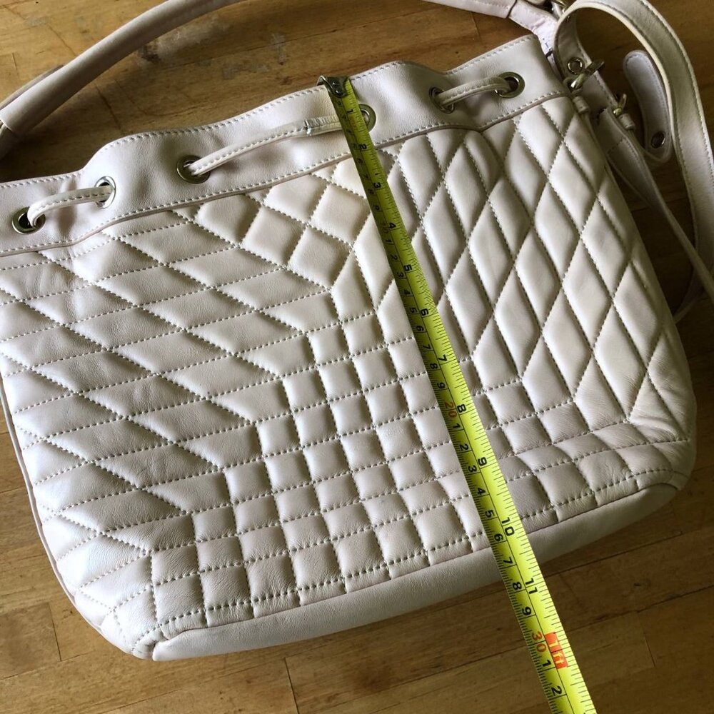Badgley Mischka Cream With Hint of Pink Quilted Leather Bucket Bag - Picture 11 of 15